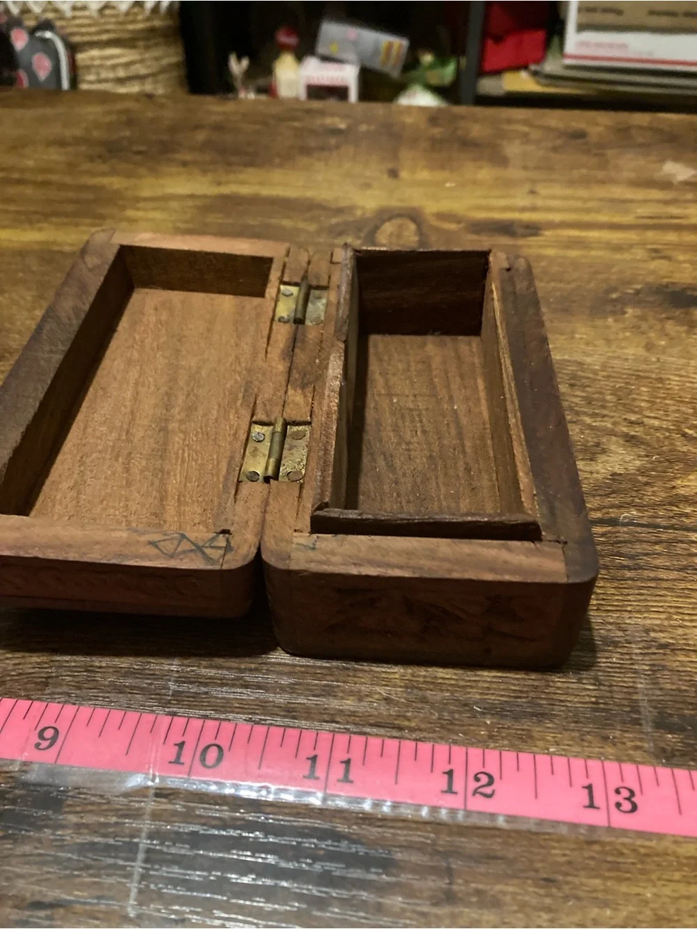 Vintage hand carved wooden trinket box